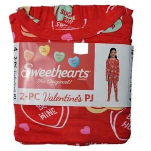 Girl's Red Valentines Sweethearts Candy Hearts Print Pajama Sleepwear Set